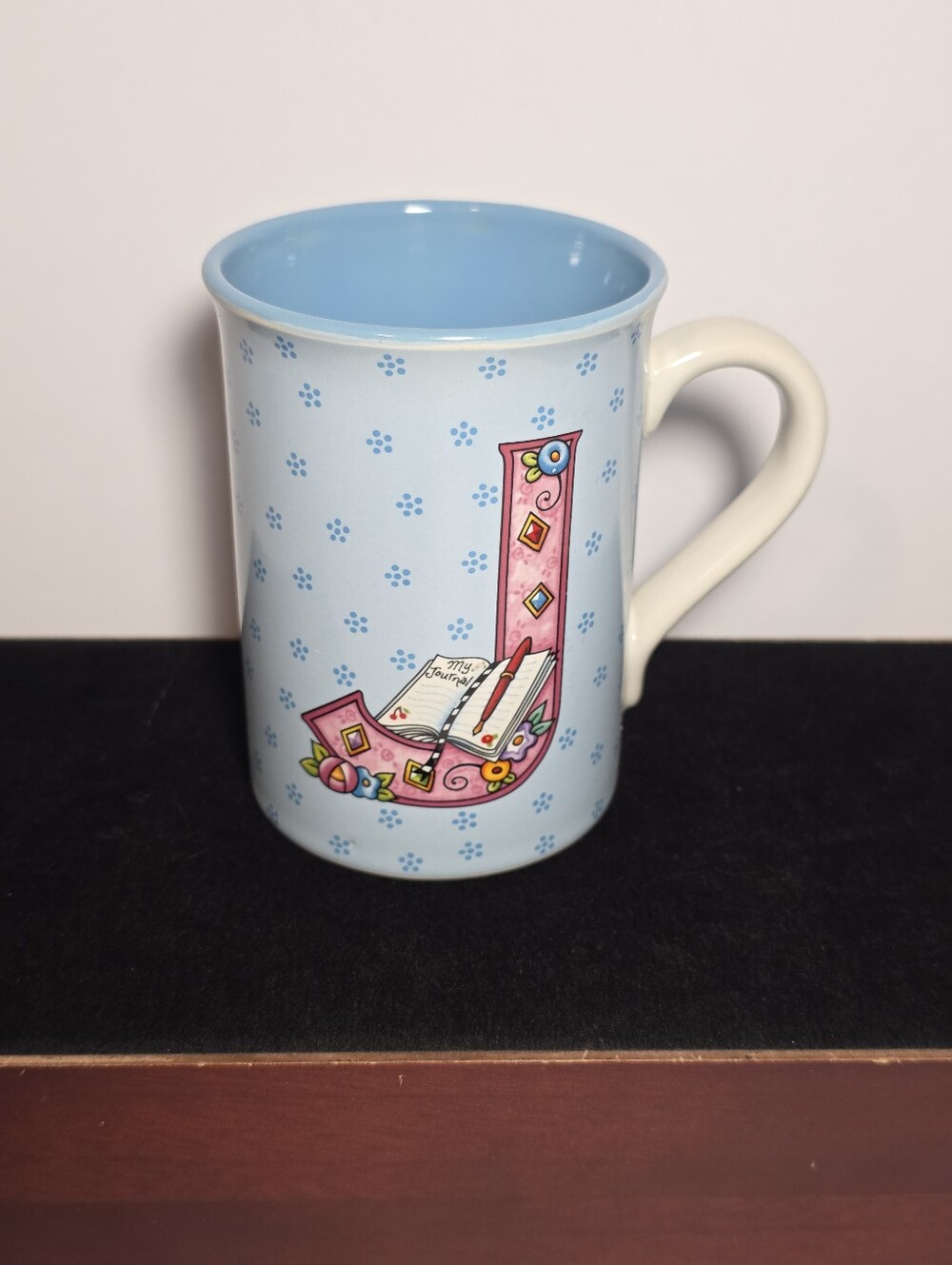 Mary Engelbreit Initial J Mug Monogram Floral Coffee Cup 2003 Enesco Vintage